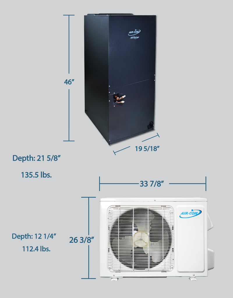 Air-Con SD Premium - 24000 BTU - 18 SEER - 2 Ton Pre-Charged Heat Pump Inverter - Ducted Central Air Conditioner